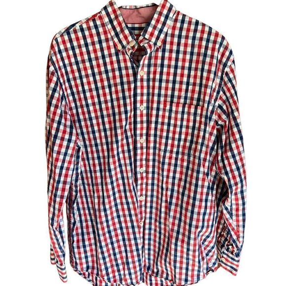 Izod long sleeved blue and red plaid button down shirt men’s large - Picture 1 of 8